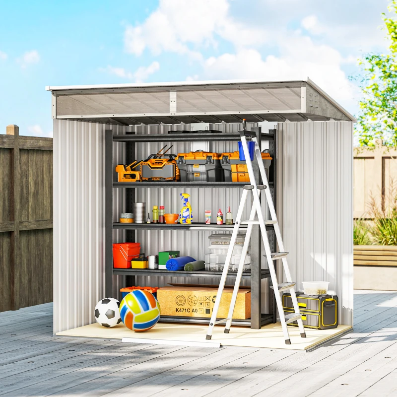 Outsunny 6.5x4FT Galvanised Metal Shed with Foundation Kit, Lockable Garden Tool Storage House with Sliding Doors, Vents, Grey