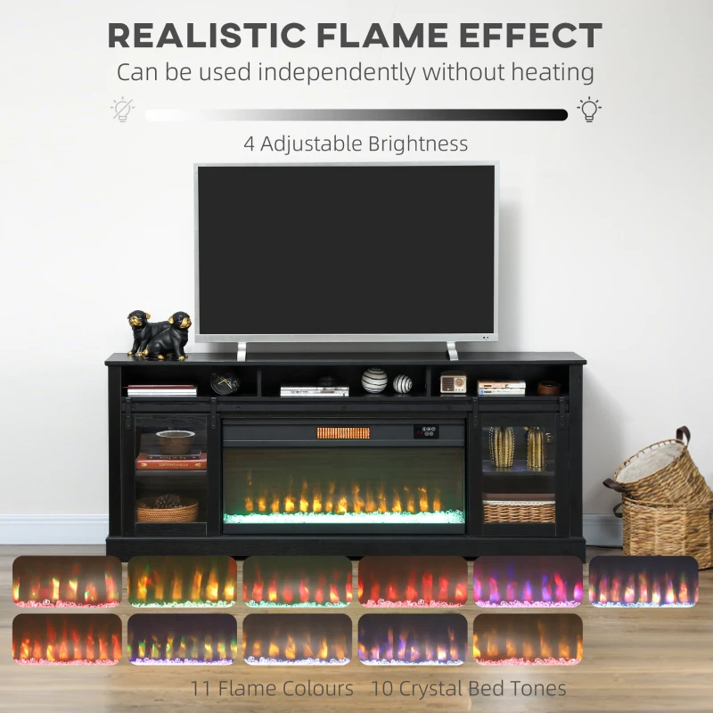 HOMCOM Fireplace TV Stand for TVs Up to 80 Inch, TV Console with Electric Fireplace, Open Storage and Side Cabinets, Black