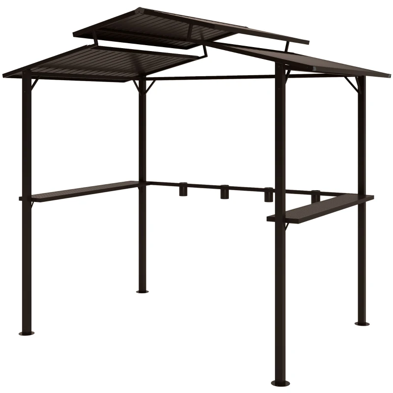 Outsunny 8 x 5ft Hardtop Grill Gazebo with Double Metal Roof, 2 Side Shelves and 4 Cup Holders for Patio Backyard Lawn Deck