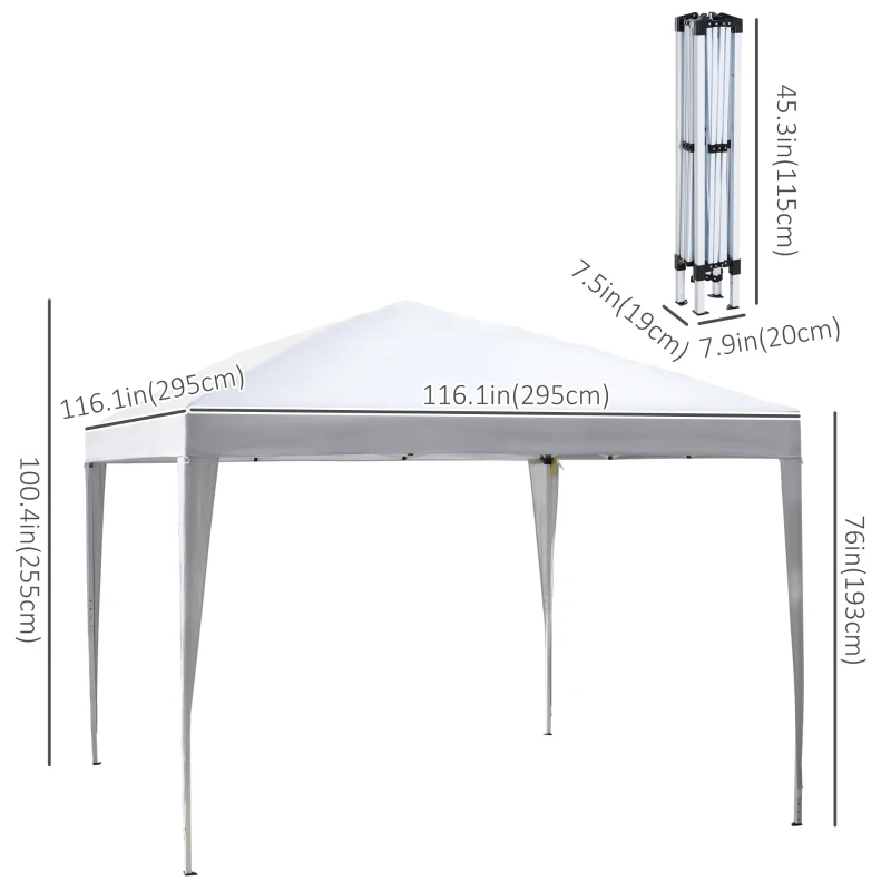 Outsunny 10 x 10ft Folding Pop Up Tent Outdoor Gazebo Canopy with Carrying Bag, White