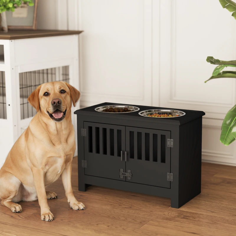 PawHut Dog Food Storage Cabinet with Bowls & Dog Feeding Station, Black
