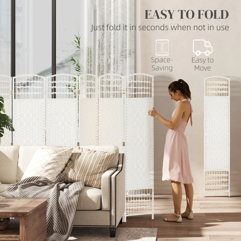 HOMCOM 8 Panel Folding Room Divider Portable Privacy Screen Wave Fiber Room Partition for Home Office White