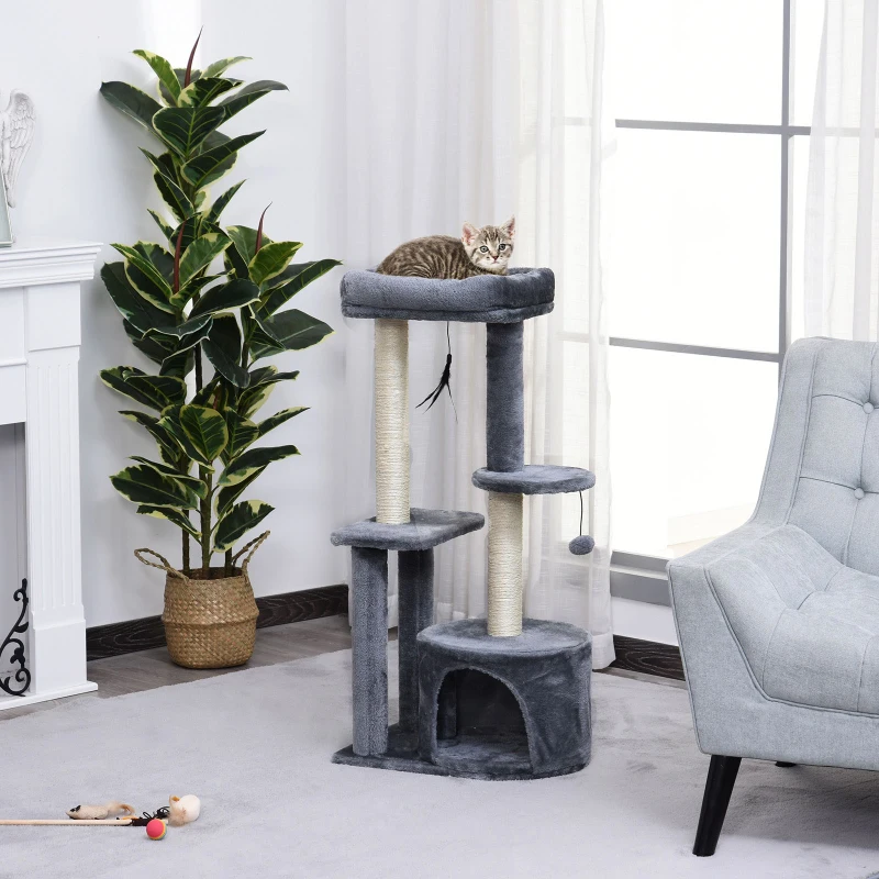 PawHut Cat Tree Cat Funiture Tower Multi-Level 1 Condo 1 Perch Sisal-Covered Scratching Post, Climbing Activity Stable Toys, Included Simply Style Height 39", Grey