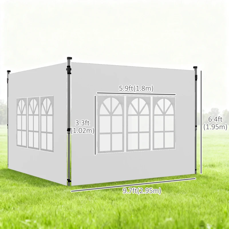 Outsunny Side Panels, Sidewalls Replacement with Window for 9.8' x 9.8' or 9.8' x 13.1' Pop Up Canopy, 2 Pack, White
