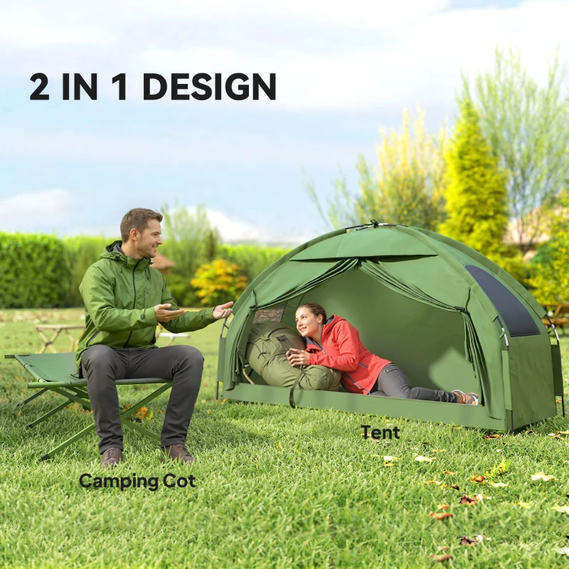 Outsunny Camping Tent Cot, Single Person Folding Cot Combo, Off-Ground Tent, Covered Outdoor Bed with Carry Bag for Hiking, Camping