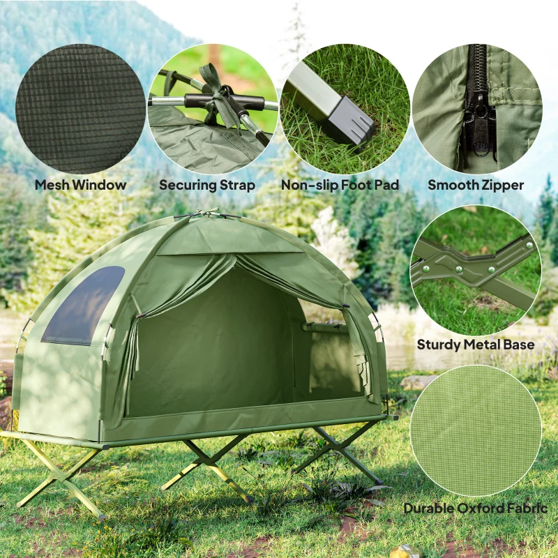 Outsunny Camping Tent Cot, Single Person Folding Cot Combo, Off-Ground Tent, Covered Outdoor Bed with Carry Bag for Hiking, Camping