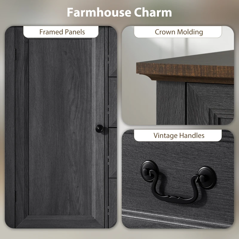 HOMCOM Farmhouse Sideboard with Charging Station, 58" Buffet Cabinet, Kitchen Storage Cabinet with 4 Drawers, 2 Doors, Black