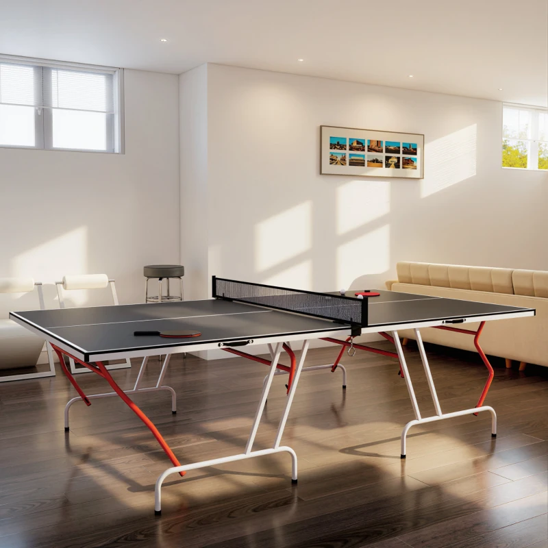 Soozier Full Size Table Tennis Table, Folding Ping Pong Table with Paddles and Balls, Charcoal Gray