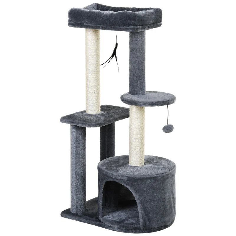 PawHut Cat Tree Cat Funiture Tower Multi-Level 1 Condo 1 Perch Sisal-Covered Scratching Post, Climbing Activity Stable Toys, Included Simply Style Height 39", Grey
