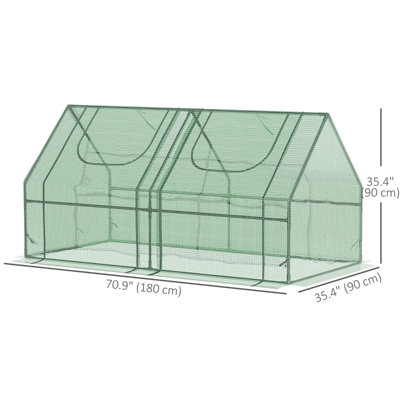Outsunny 6' x 3' x 3' Portable Mini Greenhouse, Garden Green House Kit with 2 PE/Plastic Covers, Steel Frame and 2 Roll Up Zipper Windows, Dark Green