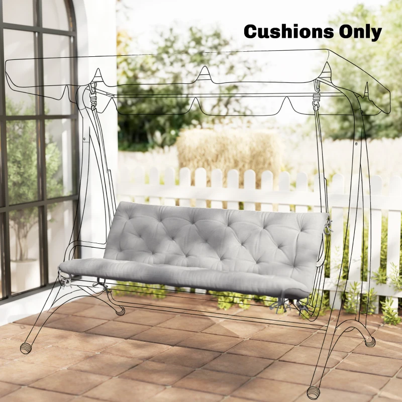 Outsunny 3-Seater Outdoor Bench Swing Chair Replacement Cushions for Patio Garden, Light Grey
