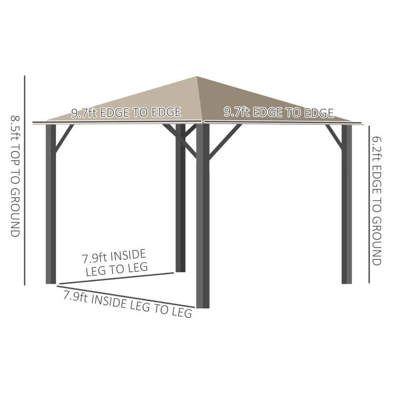 Outsunny 10' x 10' Patio Gazebo Aluminum Frame Outdoor Canopy Shelter with Sidewalls, Vented Roof for Garden, Lawn, Backyard, and Deck, Khaki