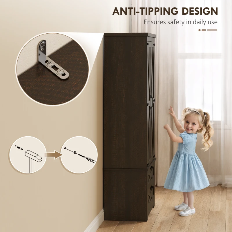 HOMCOM Farmhouse Kitchen Pantry Storage Cabinet, 64" Freestanding Kitchen Pantry Cabinet with Drawers, Distressed Dark Brown