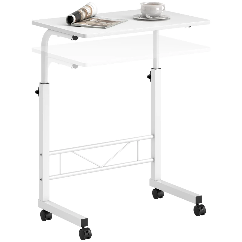 HOMCOM Mobile Standing Desk with Adjustable Height, 23.5 inch Stand Up Desk with Wheels, White