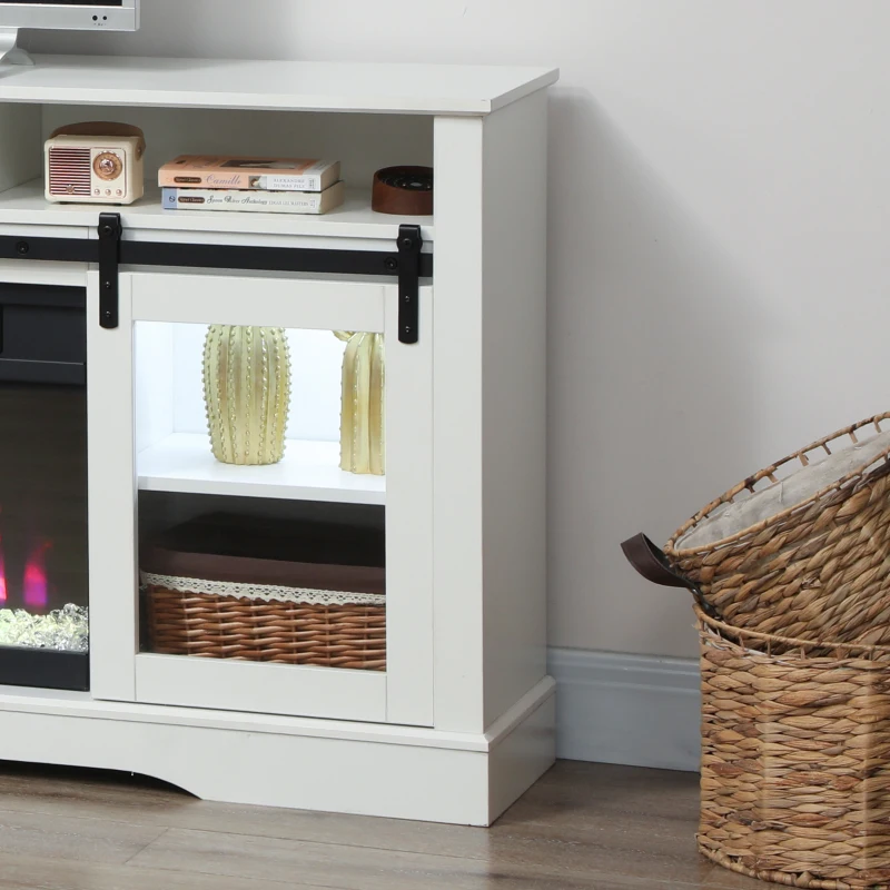 HOMCOM Fireplace TV Stand for TVs Up to 80 Inch, TV Console with Electric Fireplace, Open Storage and Side Cabinets, White
