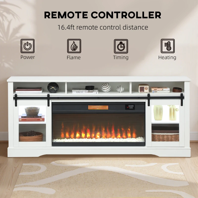 HOMCOM Fireplace TV Stand for TVs Up to 80 Inch, TV Console with Electric Fireplace, Open Storage and Side Cabinets, White