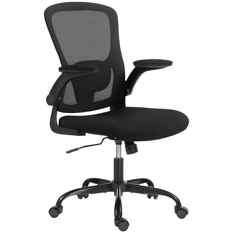 HOMCOM Ergonomic Mesh Office Chair with 4D Lumbar Support, Swivel Desk Chair with Flip-up Armrests, Tilt Function, Black