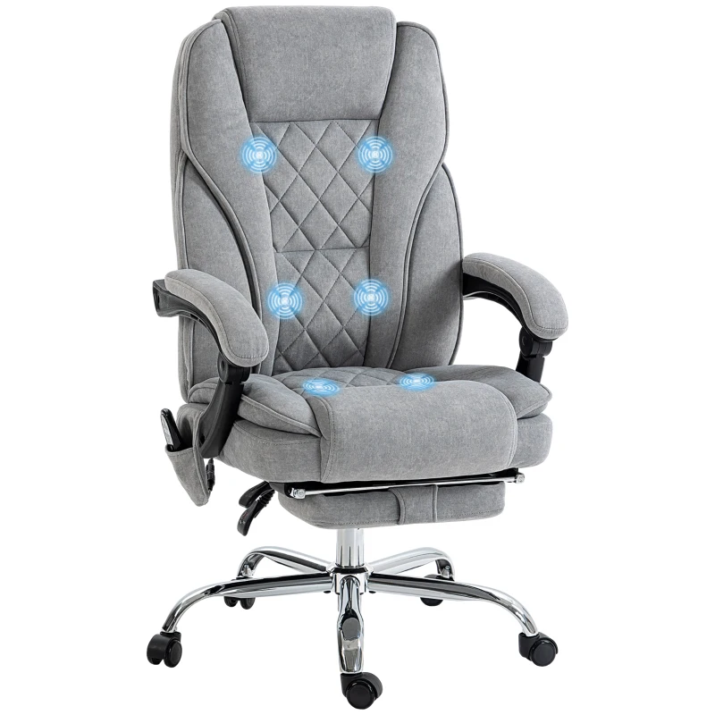 Vinsetto Massage Office Chair, Reclining Computer Chair with Adjustable Height and Footrest, Grey