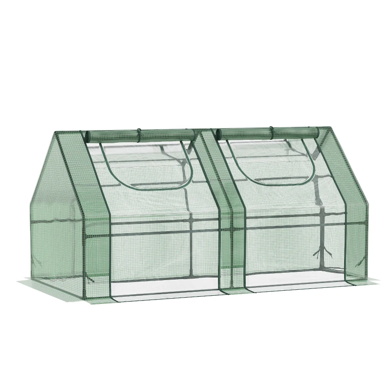 Outsunny 6' x 3' x 3' Portable Mini Greenhouse, Garden Green House Kit with 2 PE/Plastic Covers, Steel Frame and 2 Roll Up Zipper Windows, Dark Green