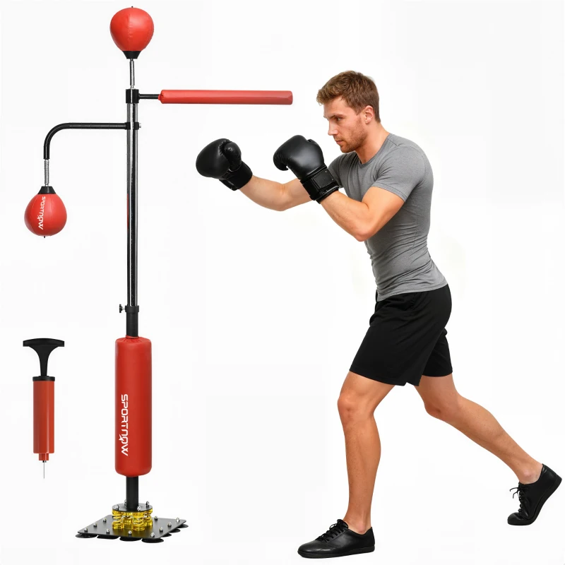 Soozier 4.6'-6.7' Speed Bag Boxing Bag Stand, Reflex Bag Boxing Training Equipment, Speed Punching Bag, Red
