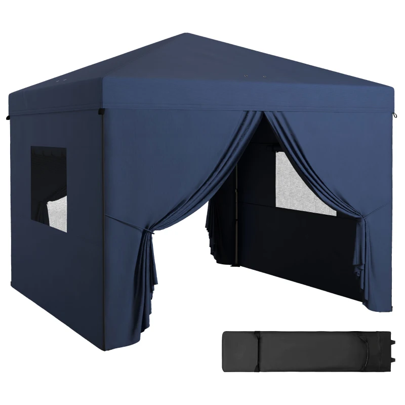Outsunny 10' x 10' Pop Up Canopy Tent, Instant Sun Shelter, with Wheeled Bag and Mesh Windows, Height Adjustable, Dark Blue