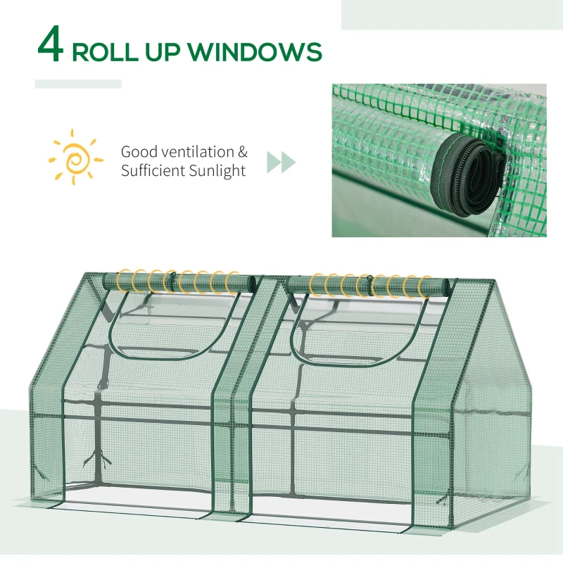 Outsunny 6' x 3' x 3' Portable Mini Greenhouse, Garden Green House Kit with 2 PE/Plastic Covers, Steel Frame and 2 Roll Up Zipper Windows, Dark Green