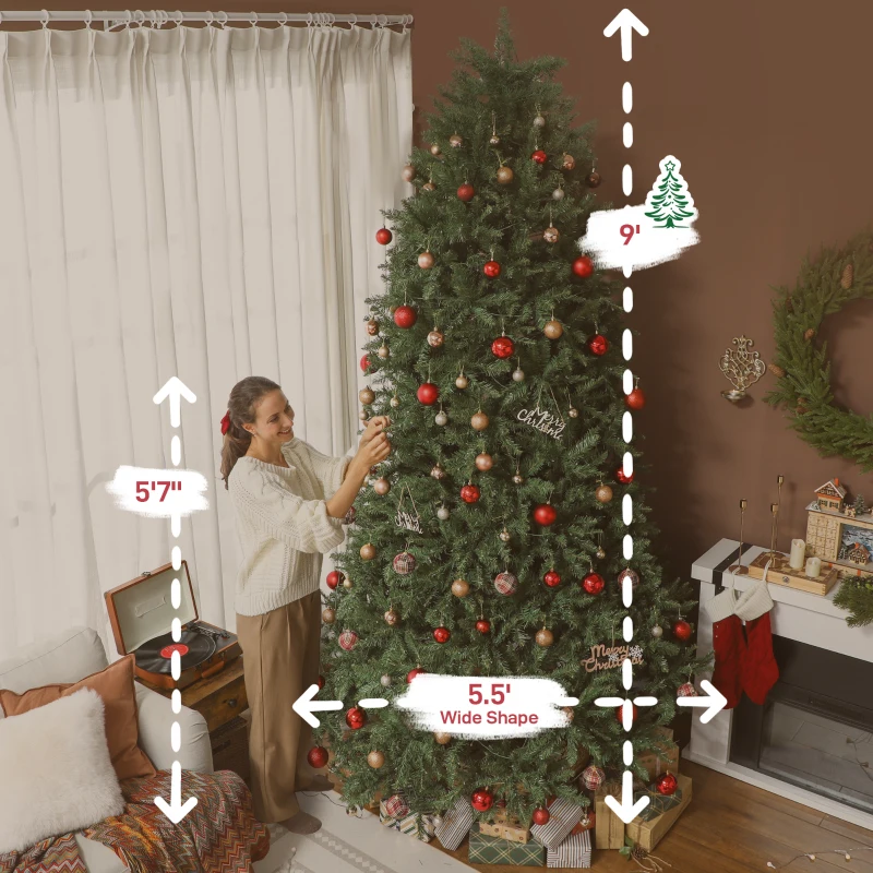 HOMCOM 9ft Prelit Christmas Tree with Full-Spectrum LEDs, Smart App Control, Wide Full Hinged Xmas Tree, Easy Assembly
