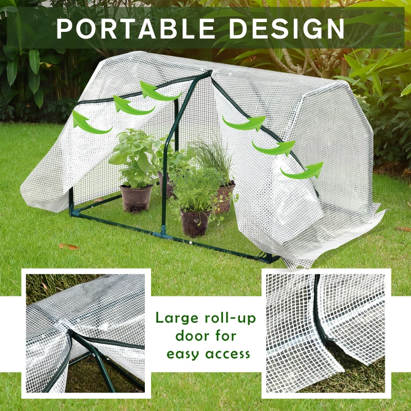 Outsunny 39" x 28" x 24" Portable Mini Greenhouse PE Grow House with Zipper Door Gardening Plant Cover Steel Frame