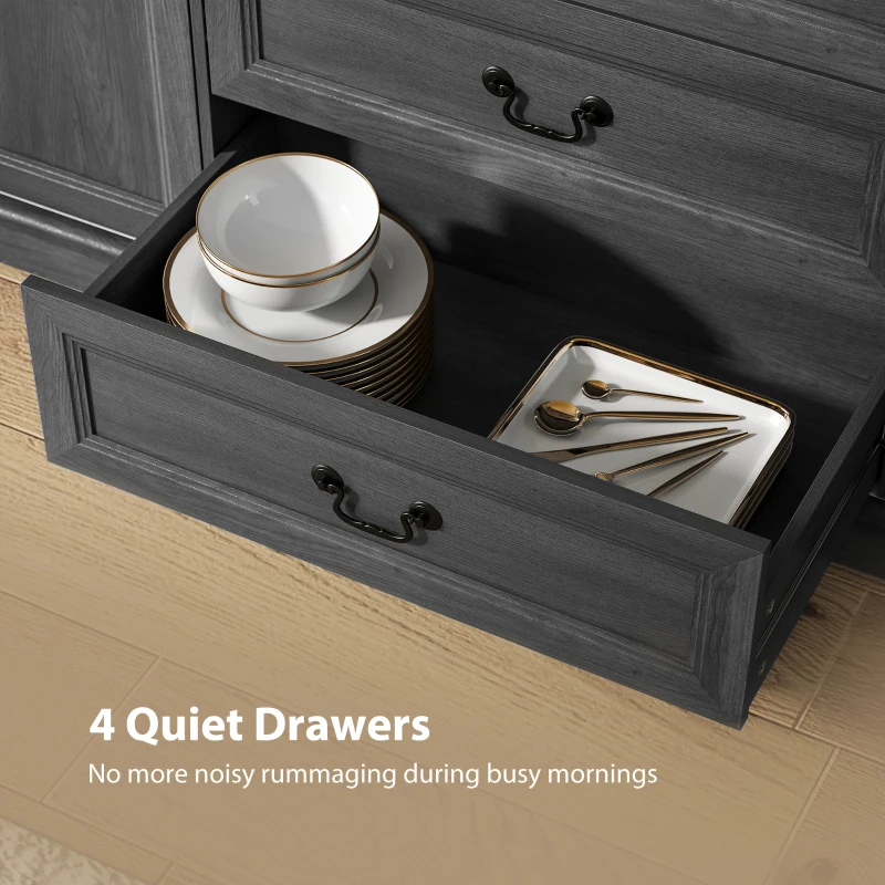 HOMCOM Farmhouse Sideboard with Charging Station, 58" Buffet Cabinet, Kitchen Storage Cabinet with 4 Drawers, 2 Doors, Black