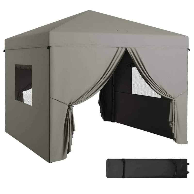 Outsunny 10' x 10' Pop Up Canopy Tent, Instant Sun Shelter, with Wheeled Bag and Mesh Windows, Height Adjustable, Light Grey