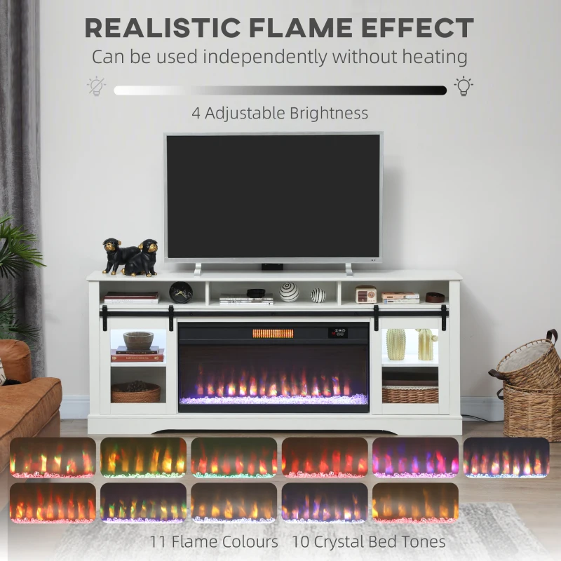 HOMCOM Fireplace TV Stand for TVs Up to 80 Inch, TV Console with Electric Fireplace, Open Storage and Side Cabinets, White