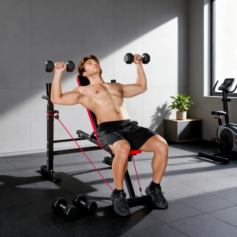 Soozier Adjustable Weight Bench with Squat Rack, Incline Flat Bench Press with Barbell Rack for Home Gym, 660 lbs Capacity