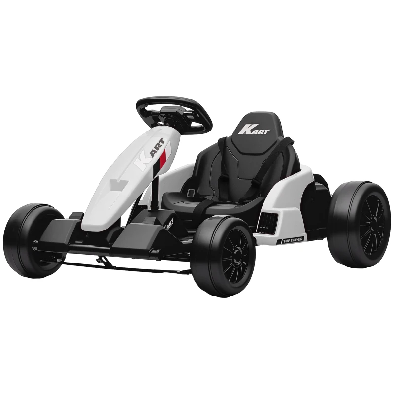 Qaba 24V Electric Go Kart with Dual 150W Motors, Adjustable Seat & 11.2MPH High Speed, Slow Start, 5-Point Harness, White