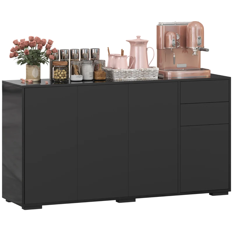 HOMCOM Kitchen Sideboard Storage Cabinet, Modern Coffee Bar Cabinet with Push-Open Design and 2 Drawers for Living Room, Black