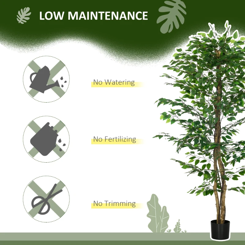 HOMCOM 6ft Artificial Trees Ficus, Indoor Fake Plant with Pot, for Home Decor