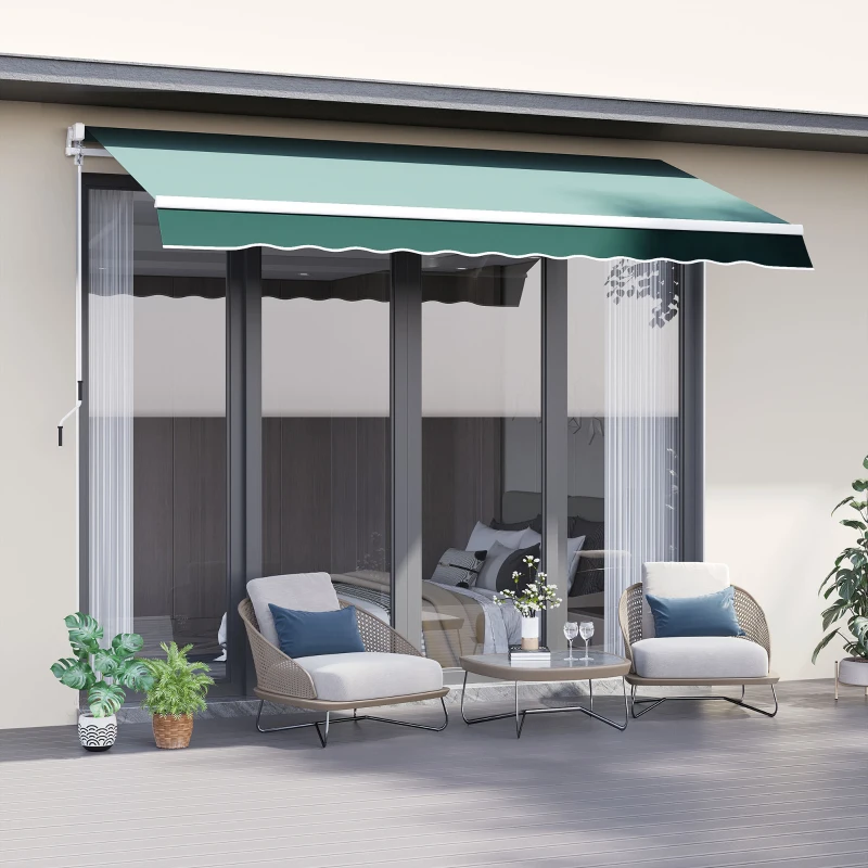 Outsunny 8' x 7' Retractable Awning, Patio Awnings, Sunshade Shelter with 280 g/m² UV & Water-Resistant Fabric and Aluminum Frame for Deck, Balcony, Yard, Dark Green