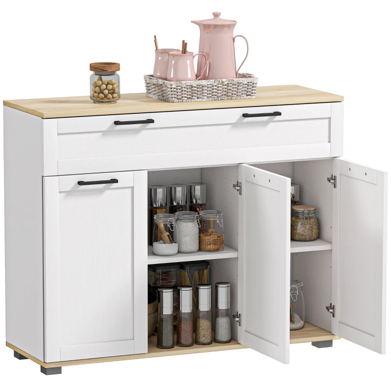 HOMCOM Sideboard Buffet Cabinet, Modern 40" Coffee Bar Cabinet with Wide Drawer, 3 Doors and 2 Adjustable Shelves, White