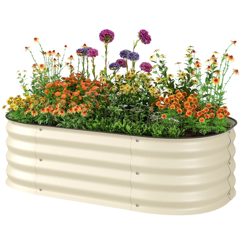 Outsunny 3.4' x 2' x 1' Galvanized Raised Garden Bed Kit, Metal Planter Box with Safety Edging, Cream