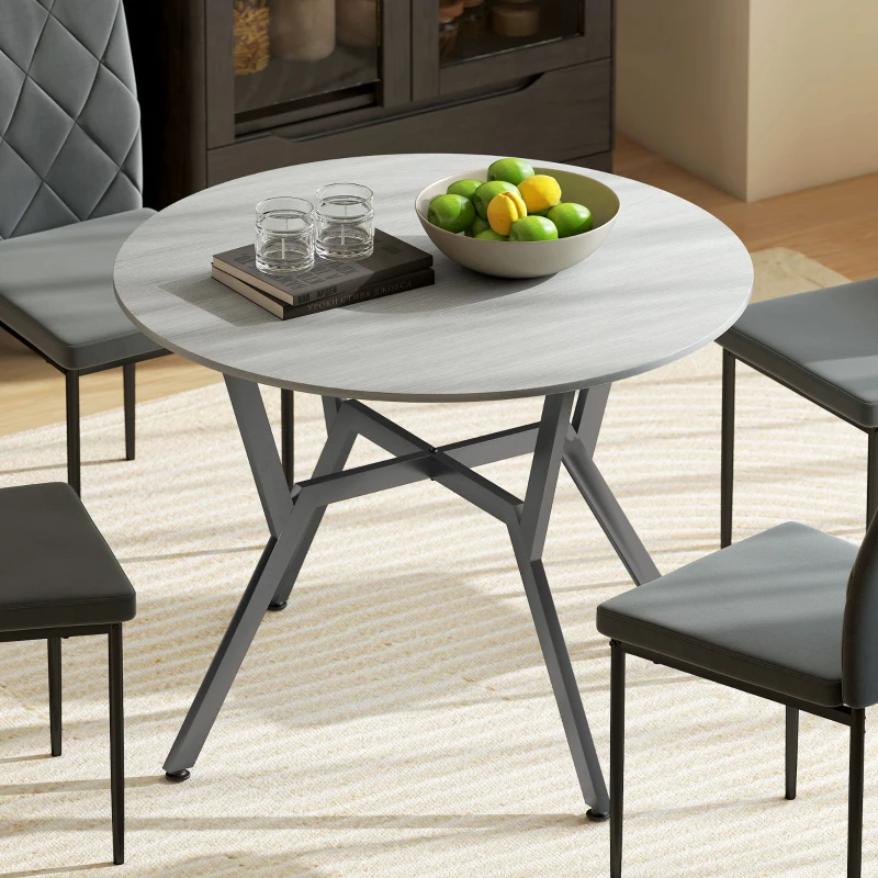 HOMCOM 35" Round Dining Table, Modern Dining Room Table with Steel Frame, Space Saving Small Kitchen Table, Grey
