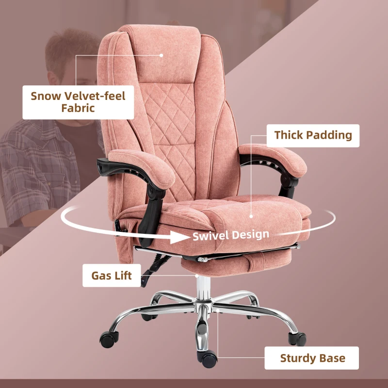 Vinsetto Massage Office Chair, Reclining Computer Chair with Adjustable Height and Footrest, Pink