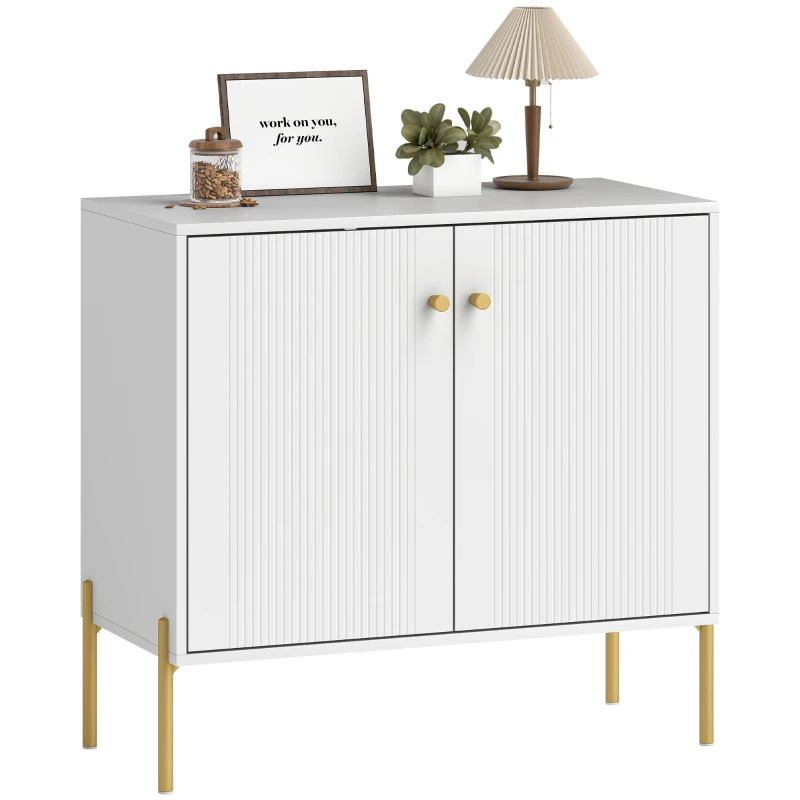 HOMCOM Sideboard, Modern Buffet Cabinet, Coffee Bar Cabinet with Fluted Doors and Adjustable Shelf, White