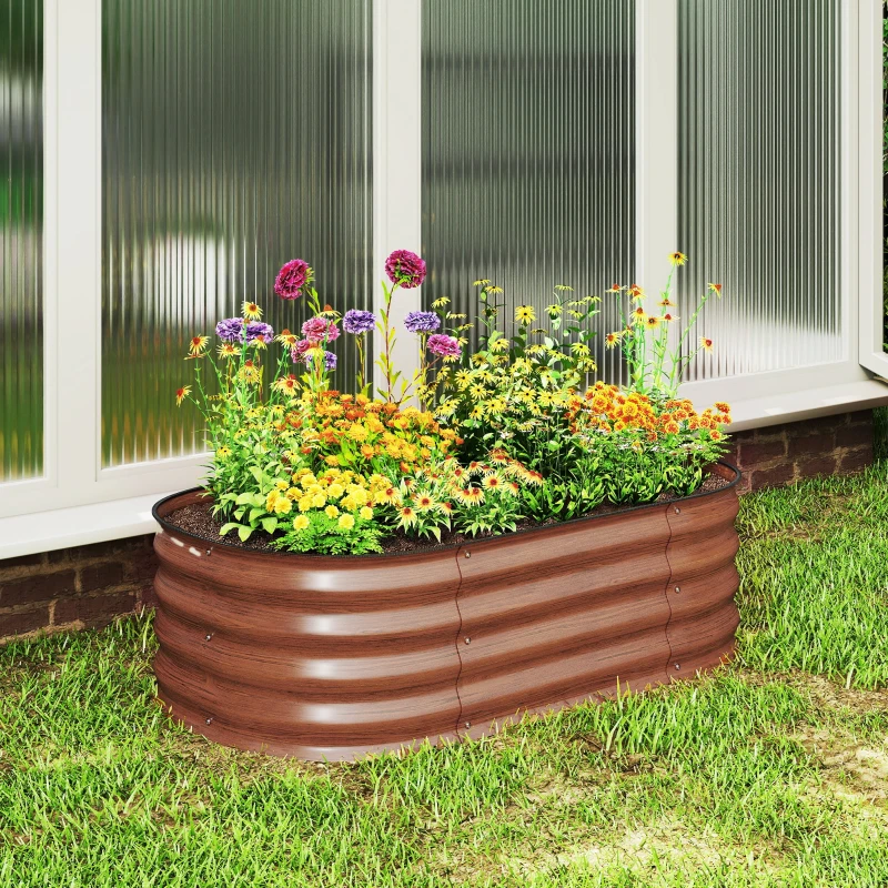 Outsunny 3.4' x 2' x 1' Galvanized Raised Garden Bed Kit, Metal Planter Box with Safety Edging, Brown