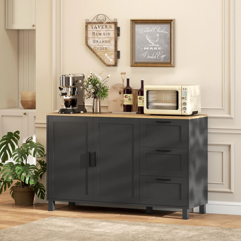 HOMCOM Buffet Cabinet with Soft-Close Doors, Modern Sideboard with 3 Drawers for Living Room, Kitchen, Dining Room, Black