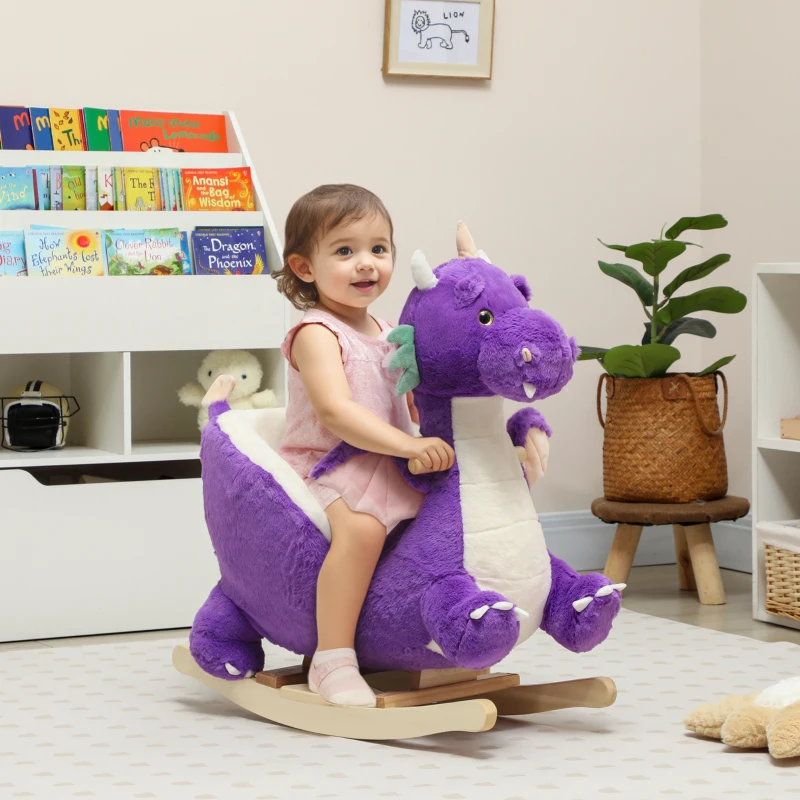 Qaba Baby Rocking Horse, Kids Ride On Toy with Realistic Sound and Safety Belt for Kids 18–36 Months, Purple