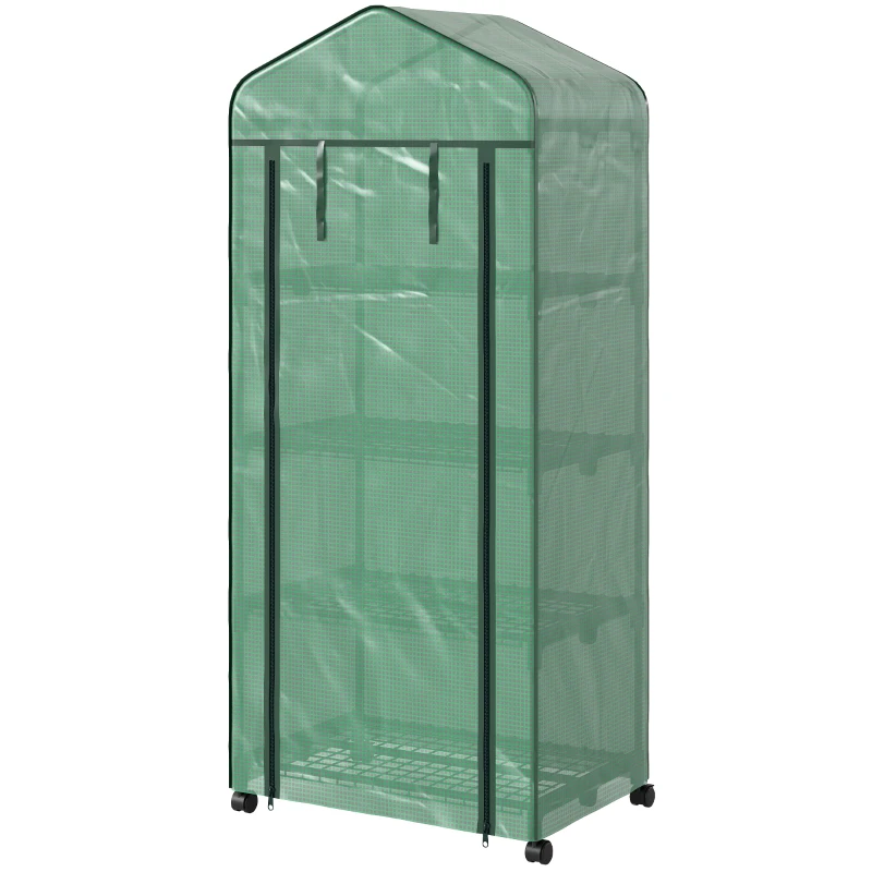 Outsunny Portable Greenhouse, Outdoor Hot House Plant Flower Greenhouse with 4 Tier Shelves, PE Cover, Green