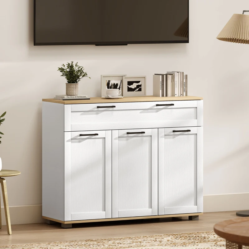 HOMCOM Sideboard Buffet Cabinet, Modern 40" Coffee Bar Cabinet with Wide Drawer, 3 Doors and 2 Adjustable Shelves, White