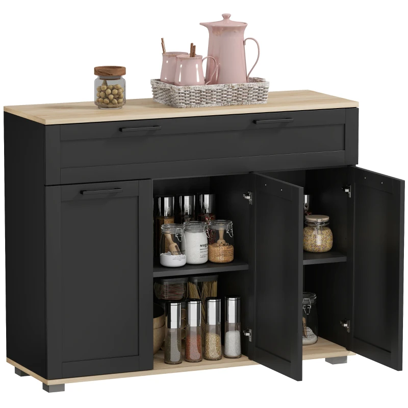 HOMCOM Sideboard Buffet Cabinet, Modern 40" Coffee Bar Cabinet with Wide Drawer, 3 Doors and 2 Adjustable Shelves, Black