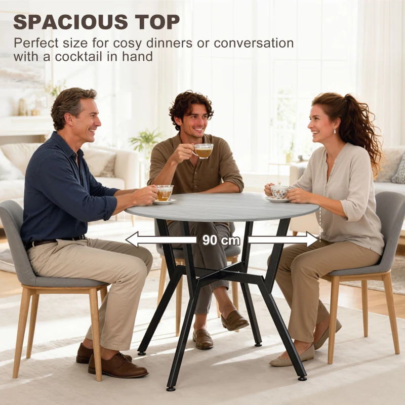 HOMCOM 35" Round Dining Table, Modern Dining Room Table with Steel Frame, Space Saving Small Kitchen Table, Grey