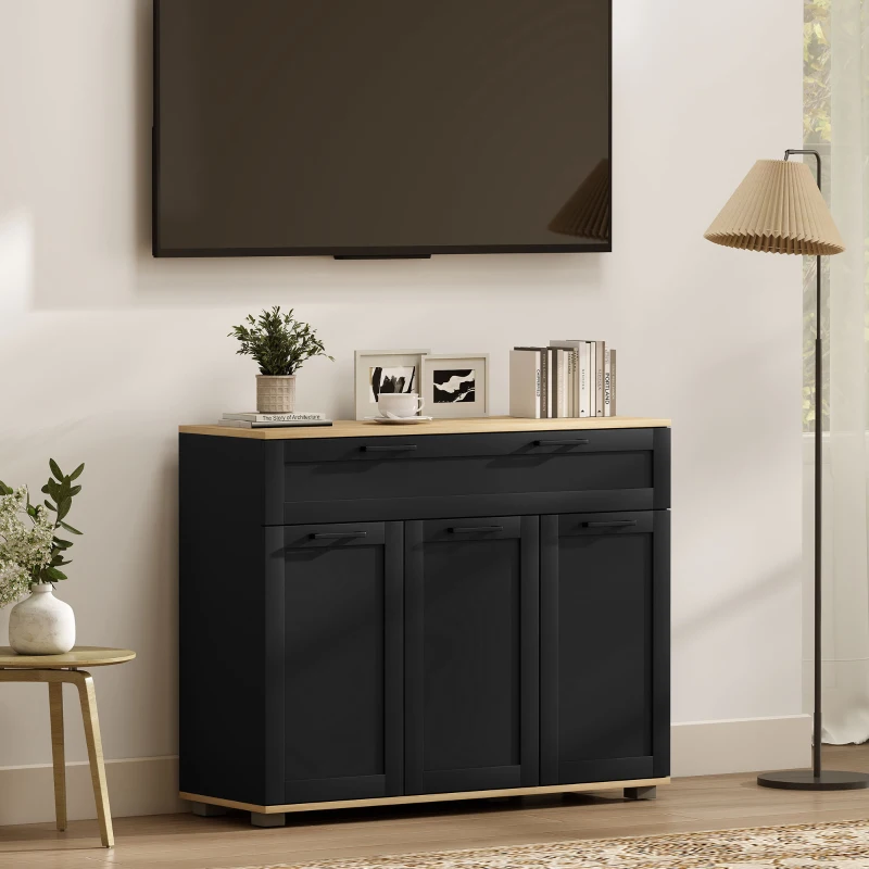 HOMCOM Sideboard Buffet Cabinet, Modern 40" Coffee Bar Cabinet with Wide Drawer, 3 Doors and 2 Adjustable Shelves, Black