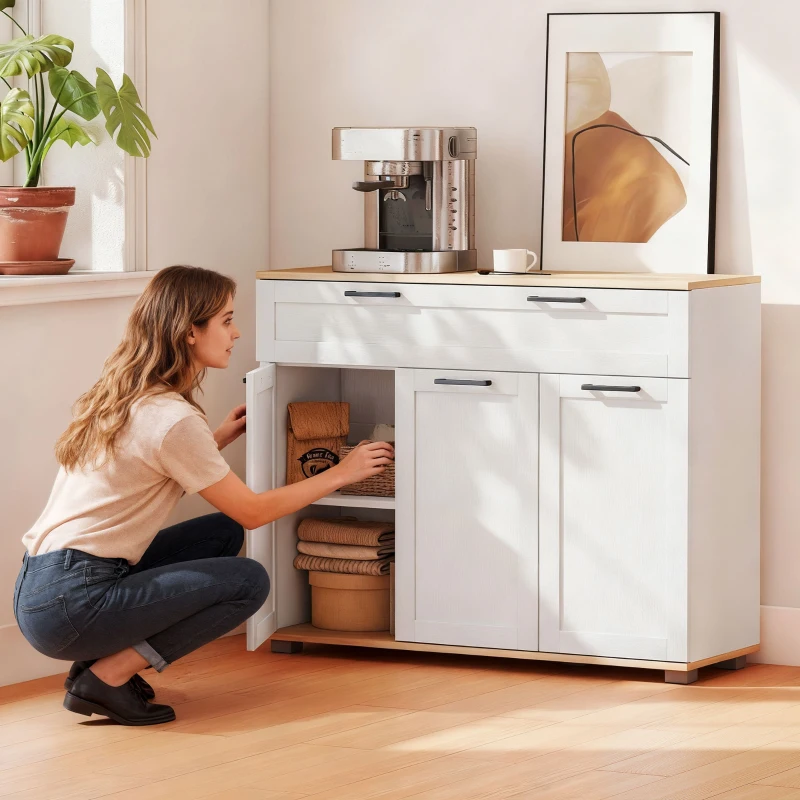 HOMCOM Sideboard Buffet Cabinet, Modern 40" Coffee Bar Cabinet with Wide Drawer, 3 Doors and 2 Adjustable Shelves, White
